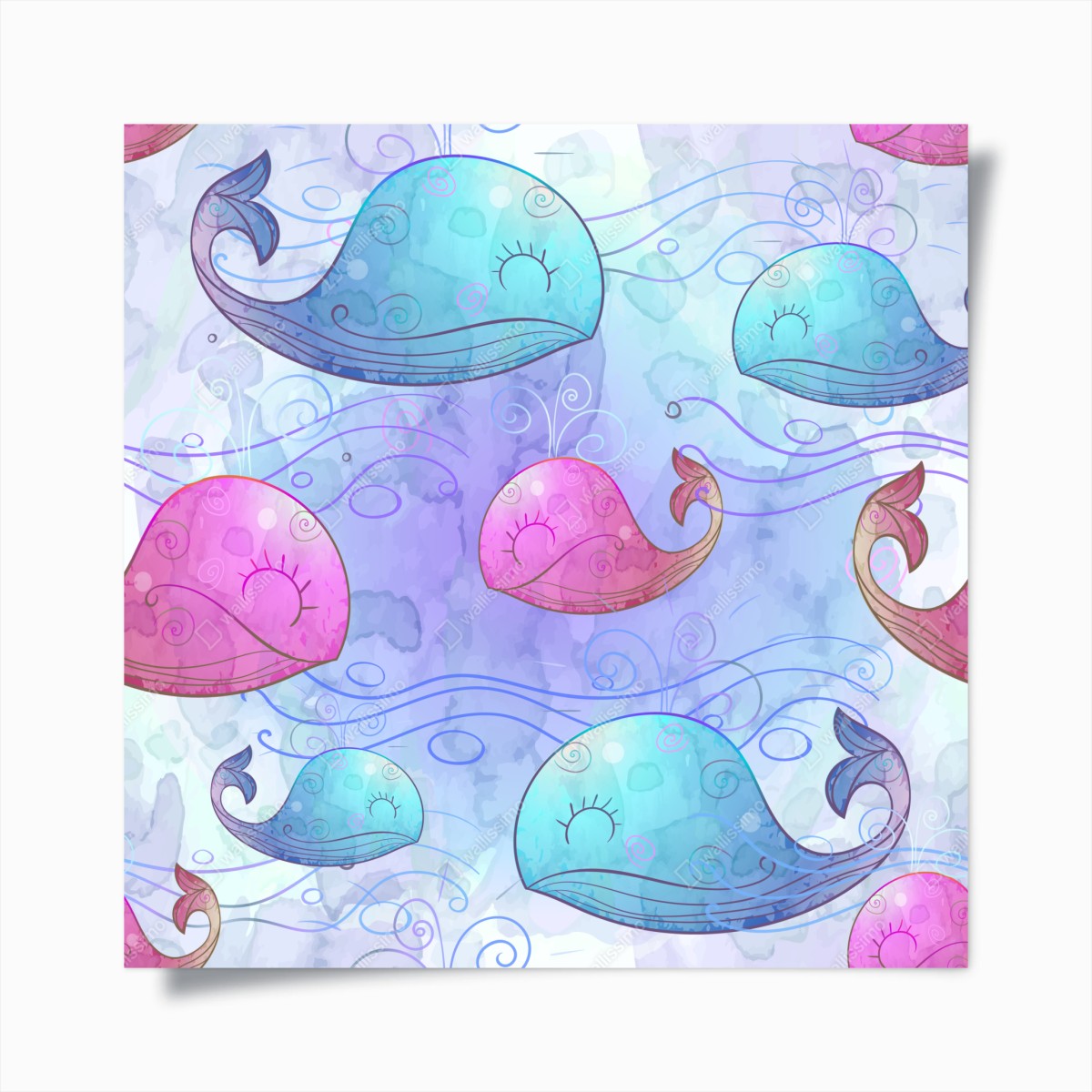 Poster watercolor whale dream pattern • Wallissimo® Poster watercolor whale dream pattern • Wallissimo®