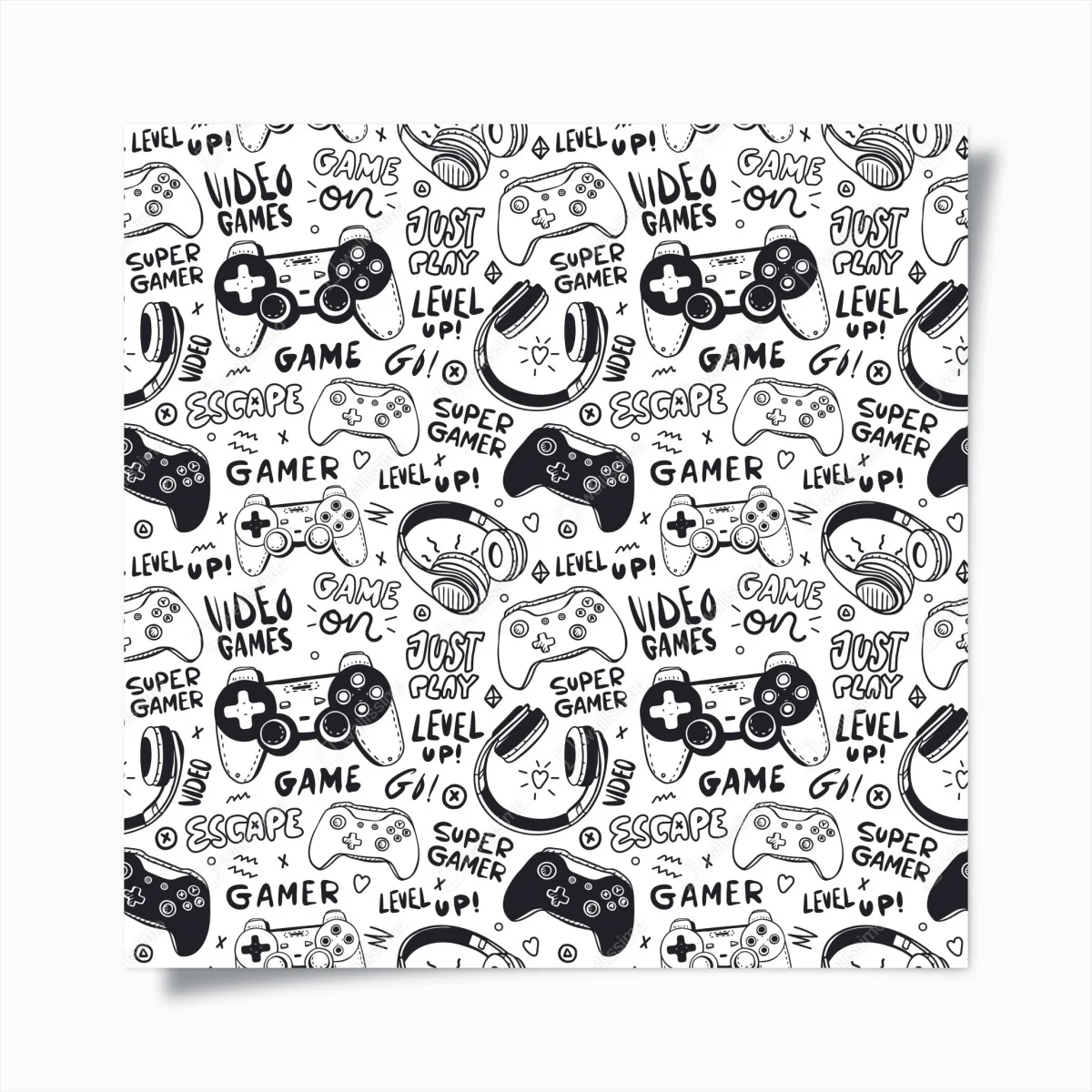 Poster gaming doodle pattern with controllers ⁕ Wallissimo® Poster gaming doodle pattern with controllers ⁕ Wallissimo®