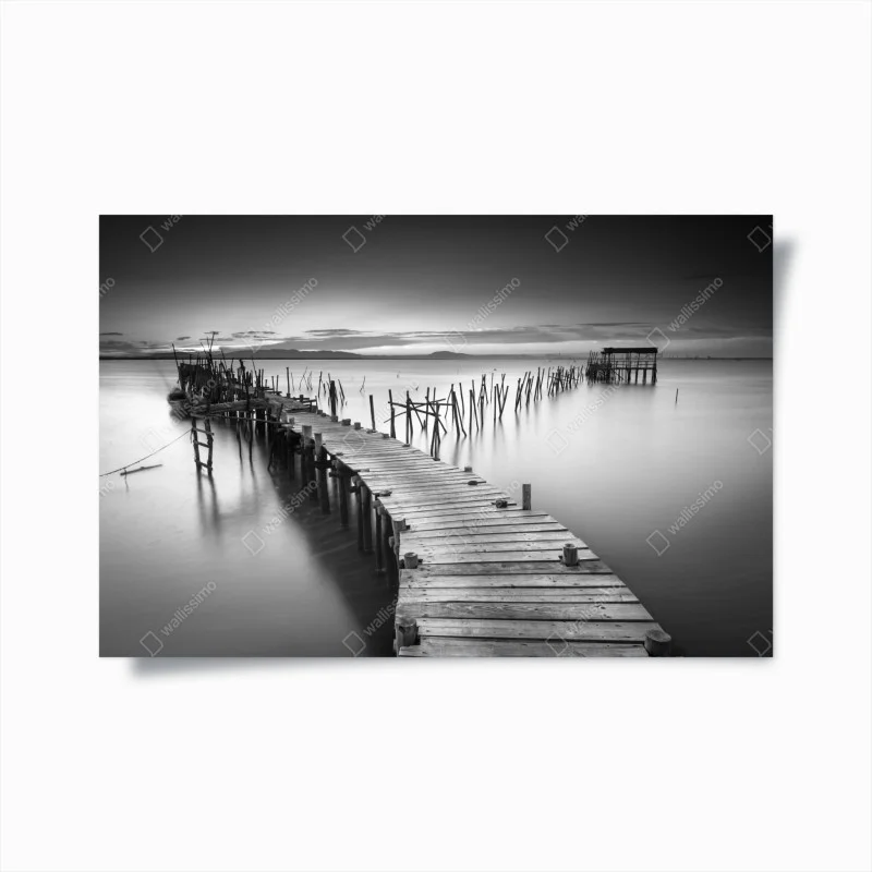 Poster serene wooden pier at dusk