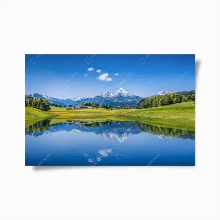 Poster alpine mirror: serene mountain reflection • Wallissimo®
