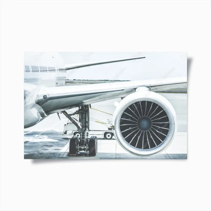 Poster close-up of jet engine at terminal