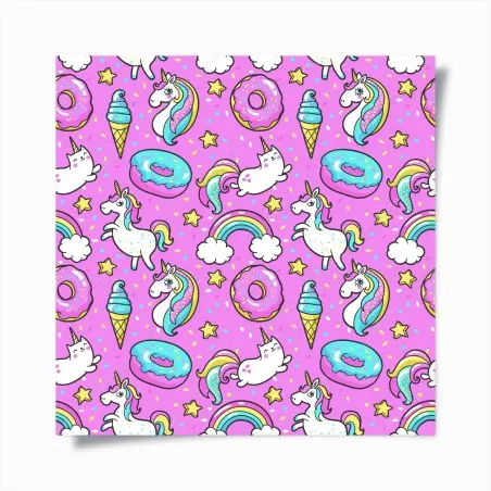 Poster pastel unicorns and sweets pattern • Wallissimo®