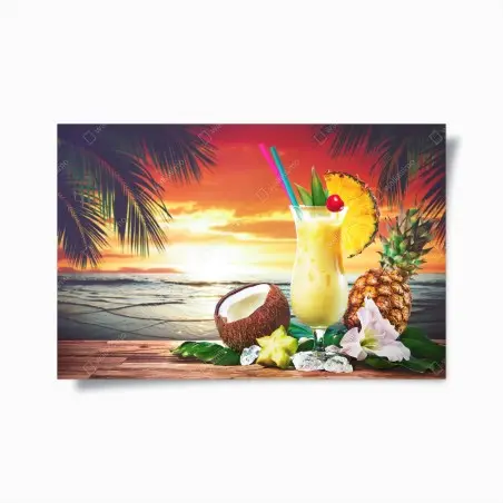 Poster tropical pineapple and coconut sunset • Wallissimo®