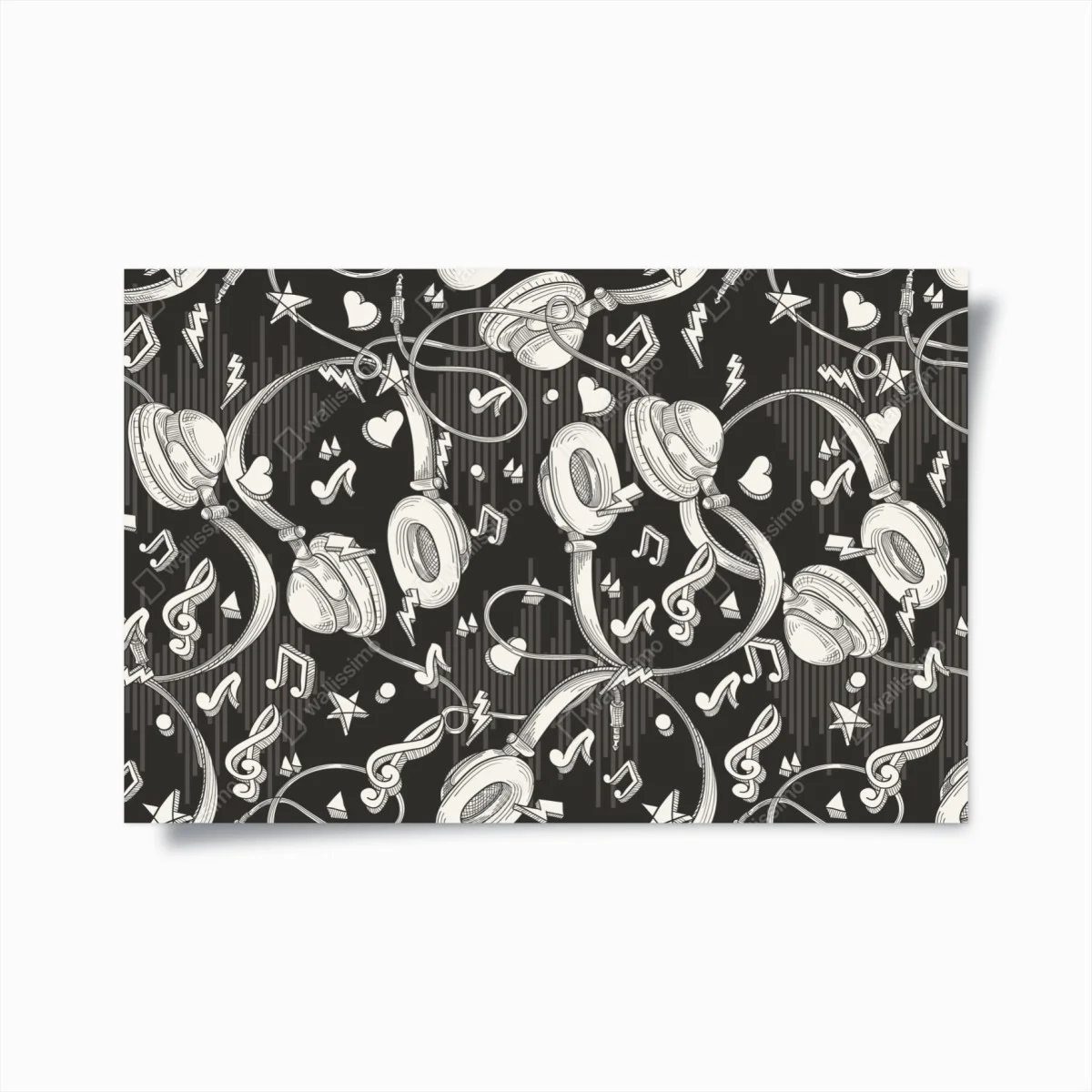 Poster monochrome headphones and music notes pattern ⁕ Wallissimo® Poster monochrome headphones and music notes pattern ⁕ Wallissimo®