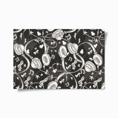 Poster monochrome headphones and music notes pattern • Wallissimo®