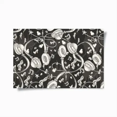 Poster monochrome headphones and music notes pattern • Wallissimo®