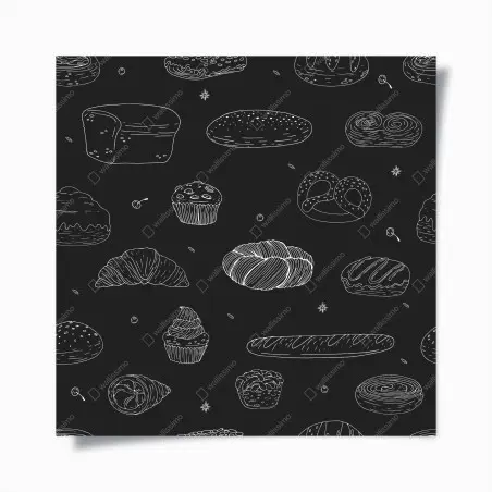 Poster hand-drawn bakery pattern on dark background • Wallissimo®
