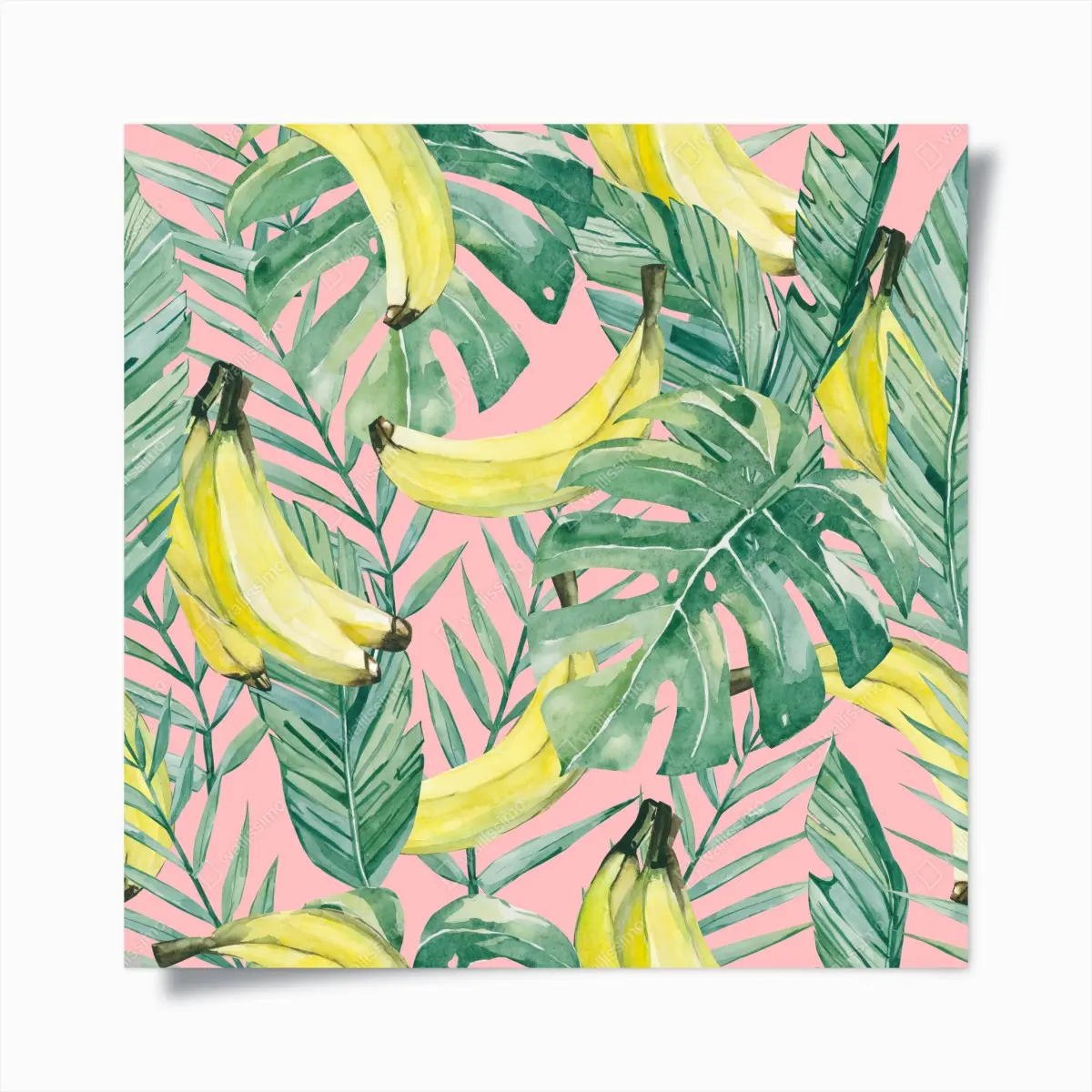 Poster watercolor banana leaves pattern on pink ⁕ Wallissimo® Poster watercolor banana leaves pattern on pink ⁕ Wallissimo®