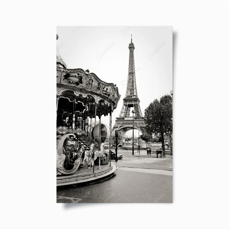 Poster Eiffel Tower and carousel in Paris