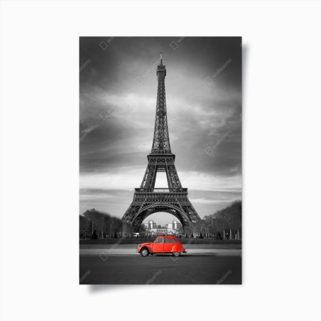 Poster Eiffel Tower with red vintage car • Wallissimo®