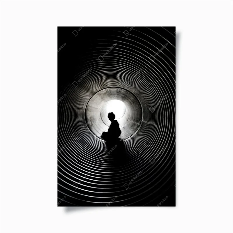 Poster silhouette in a spiral tunnel