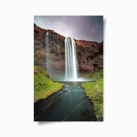 Poster serene waterfall in a lush valley • Wallissimo®