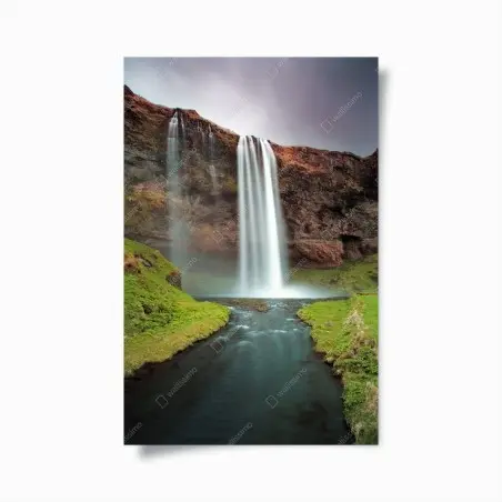Poster serene waterfall in a lush valley • Wallissimo®