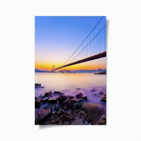 Poster golden sunset over suspension bridge • Wallissimo®