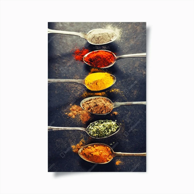 Poster colorful spice spoons arrangement