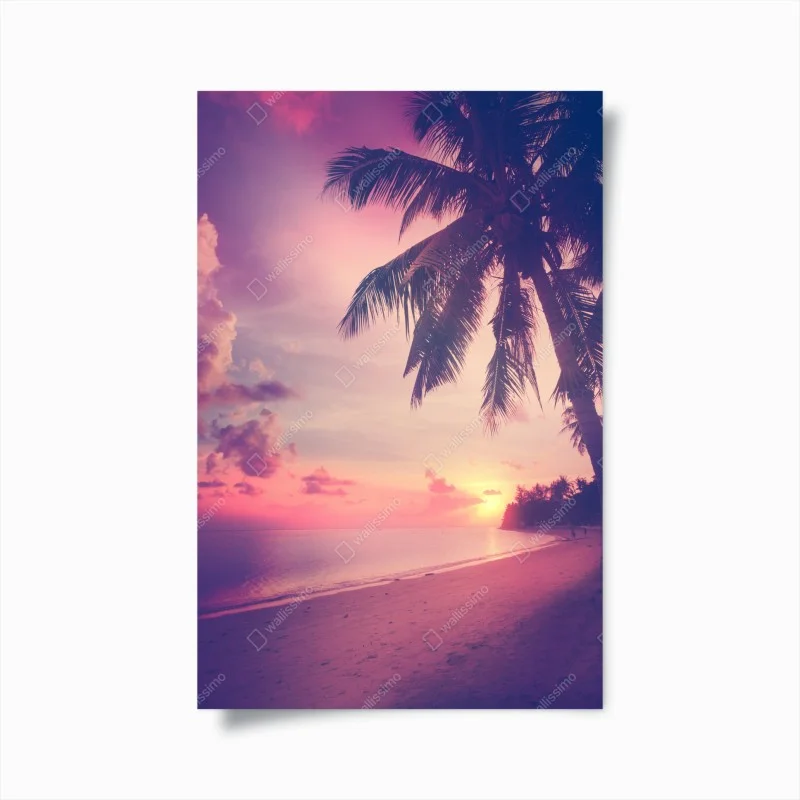 Poster tropical sunset beach silhouette