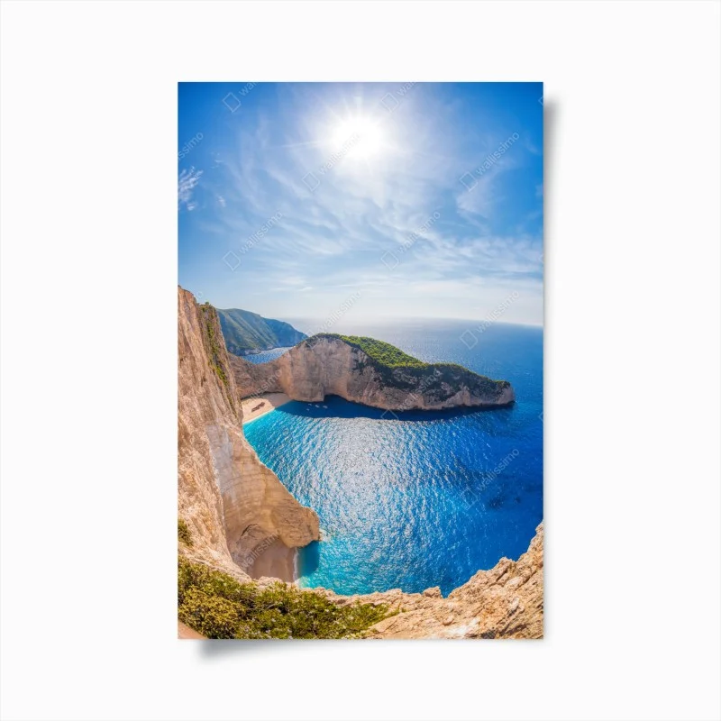Poster sunlit cliffs at Navagio Beach, Zakynthos