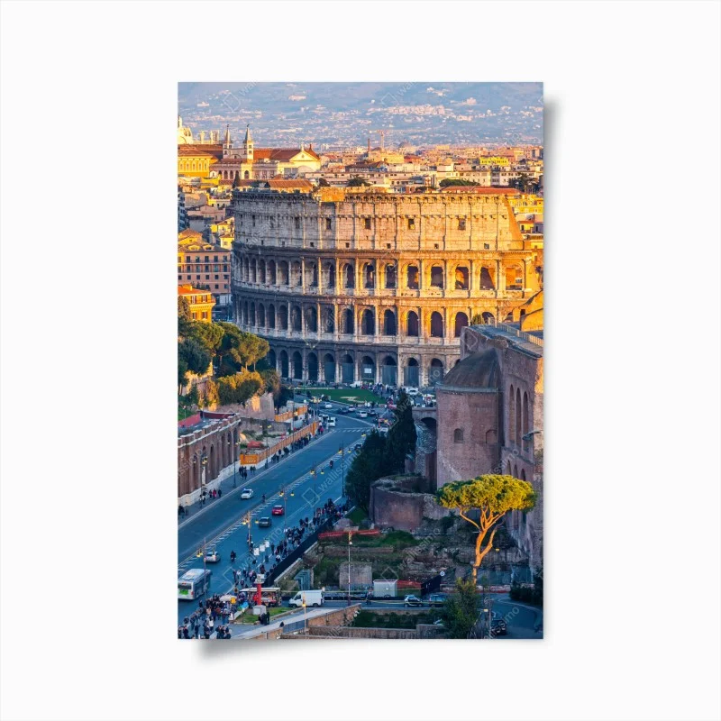 Poster golden colosseum at sunset, Rome