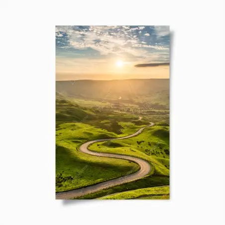 Poster golden sunset over winding country road • Wallissimo®