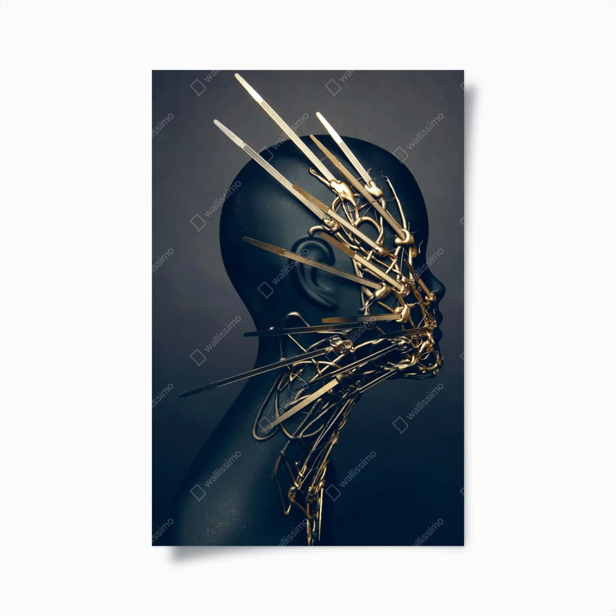 Poster golden wire portrait on black bust • Wallissimo® Poster golden wire portrait on black bust • Wallissimo®