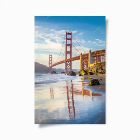 Poster Golden Gate Bridge reflection on the shore • Wallissimo®