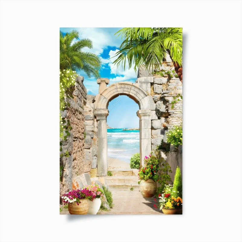 Poster sunlit Mediterranean archway to the sea