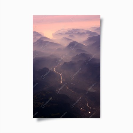 Poster misty pastel mountain valley • Wallissimo®
