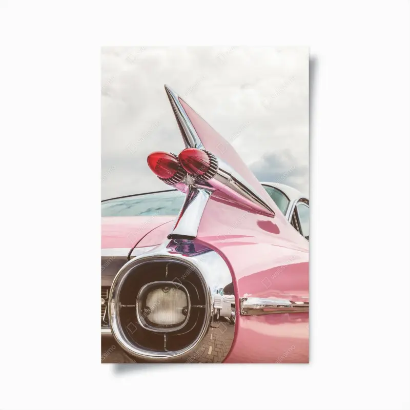 Poster retro pink classic car tailfin