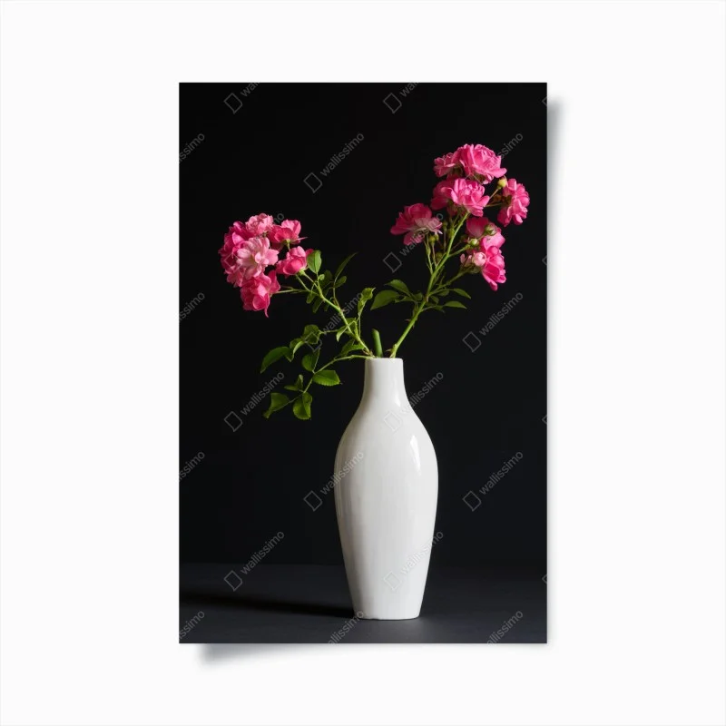 Poster pink roses in white vase