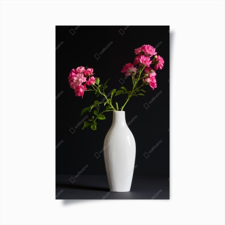 Poster pink roses in white vase • Wallissimo®