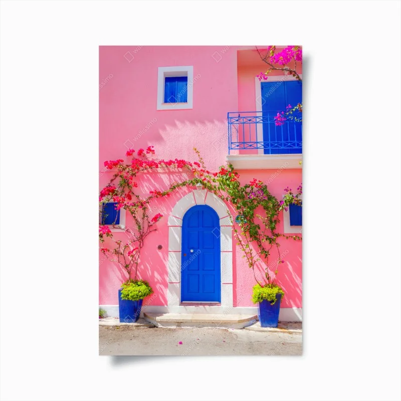 Poster vibrant pink facade with blue door