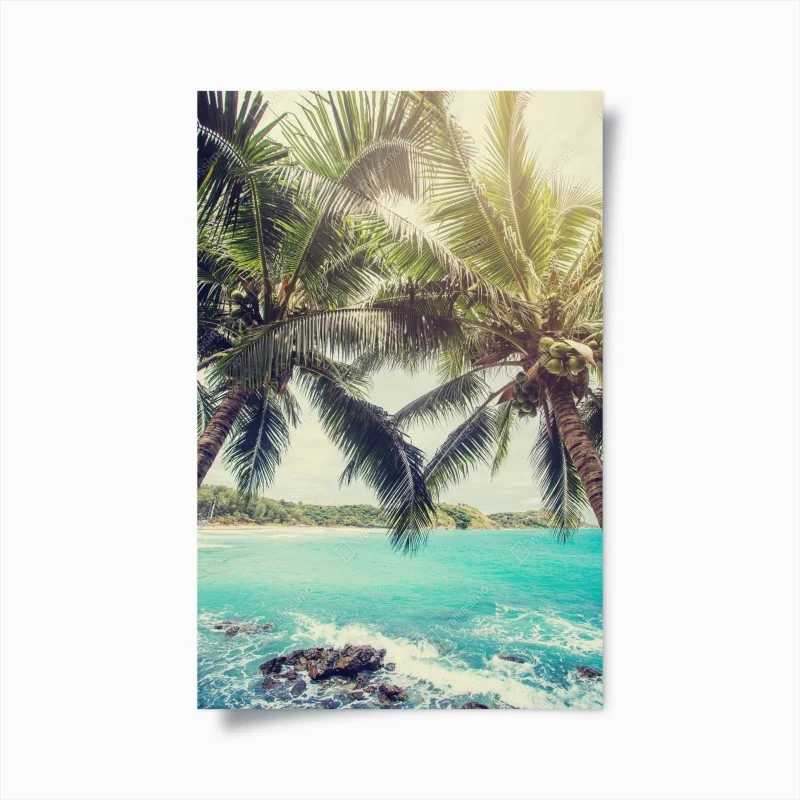 Poster tropical coconut palms by turquoise sea