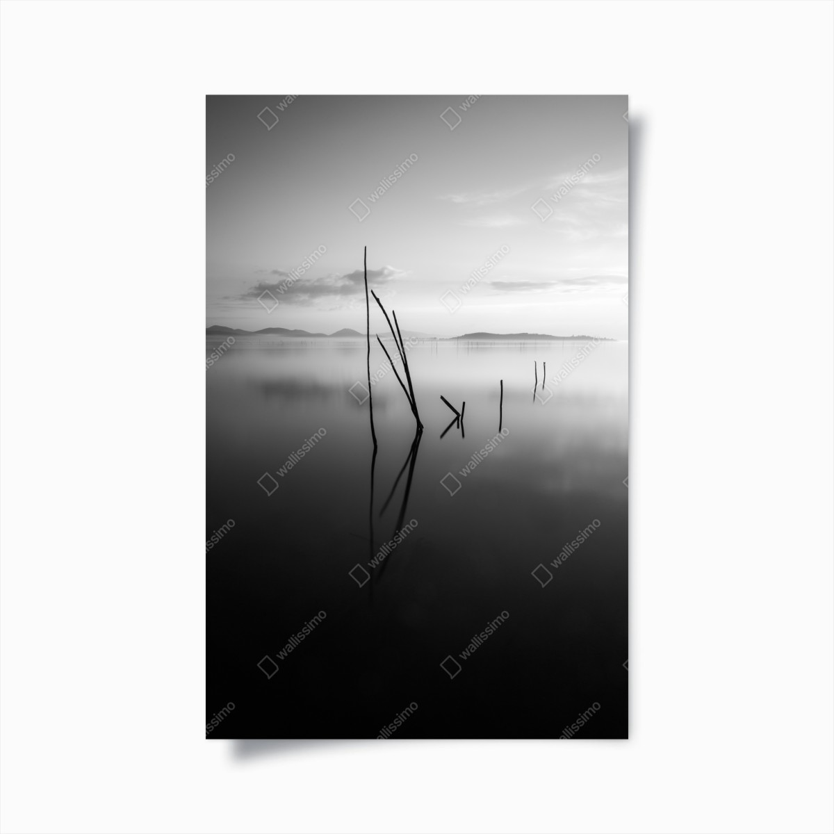 Poster tranquil monochrome lake with reflections • Wallissimo® Poster tranquil monochrome lake with reflections • Wallissimo®