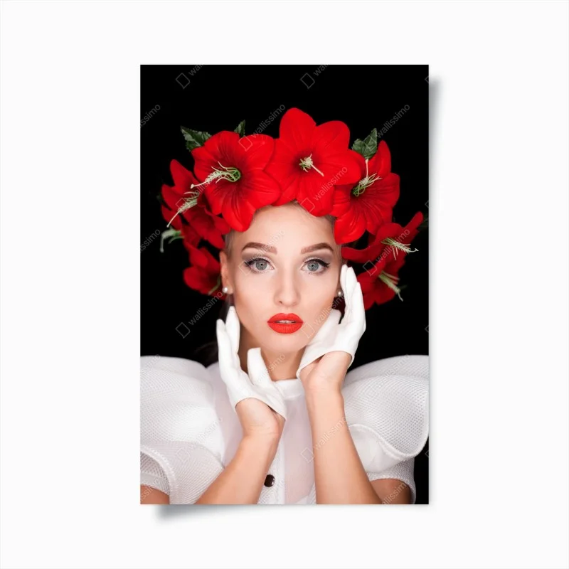 Poster elegant portrait with red floral crown