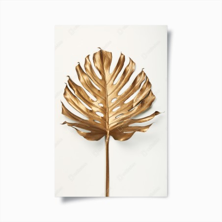 Poster gold monstera leaf on white background • Wallissimo®