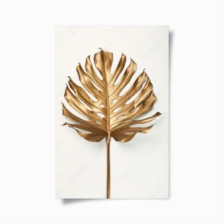 Poster gold monstera leaf on white background • Wallissimo®