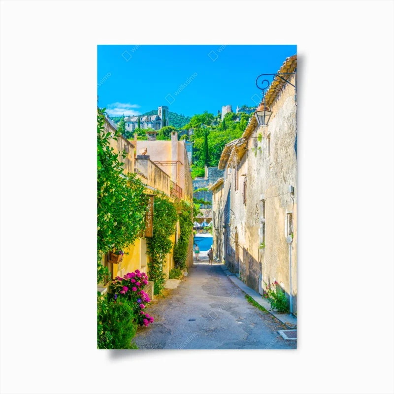 Poster sunlit Mediterranean village street