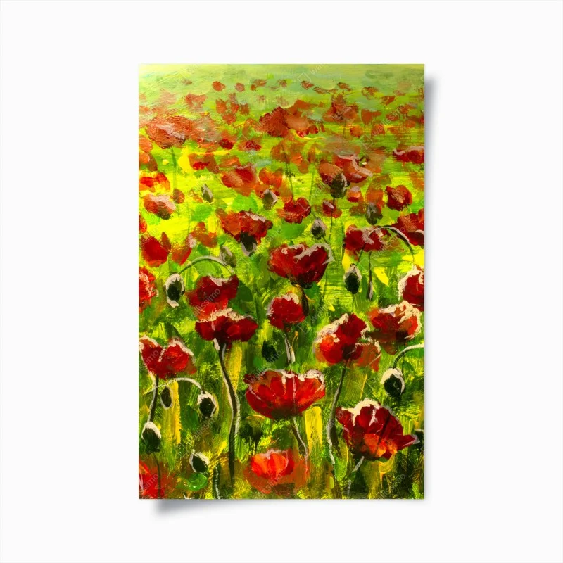 Poster vibrant field of red poppies