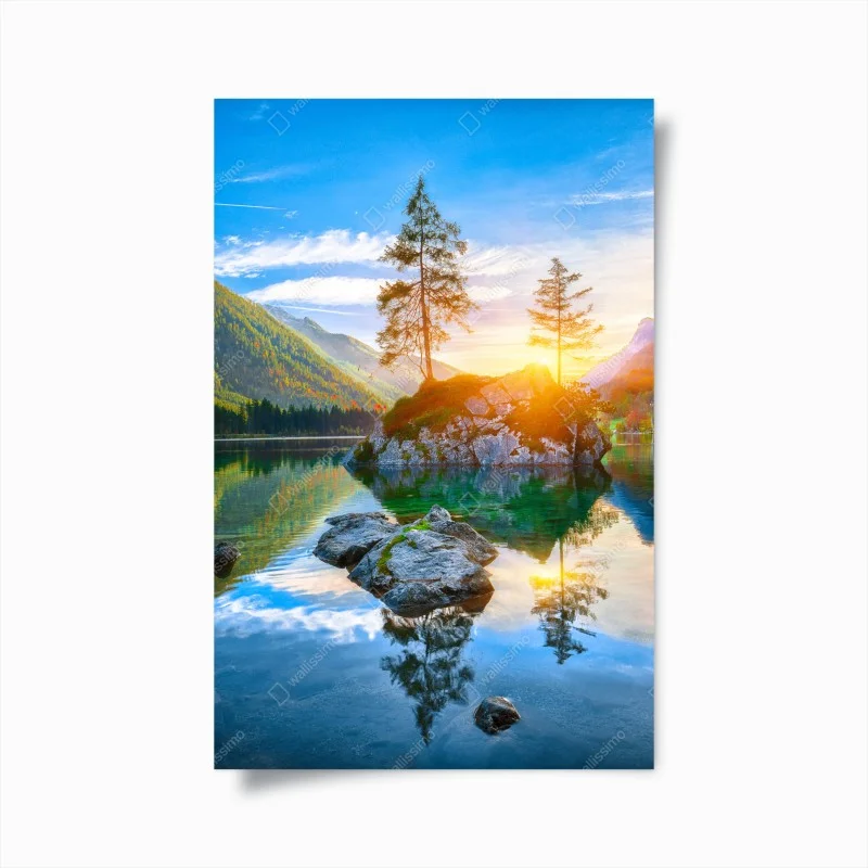 Poster sunset over Hintersee rock island ⁕ Wallissimo®