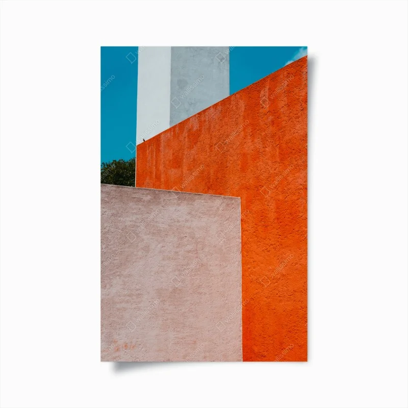 Poster bold geometric facade in orange and turquoise