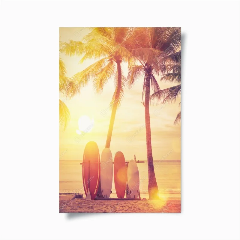 Poster tropical sunset with surfboards