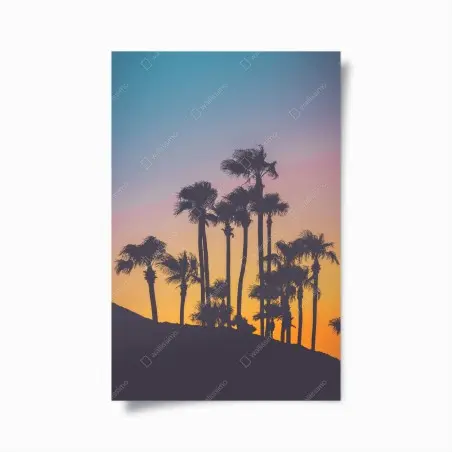Poster retro tropical palm silhouettes at sunset • Wallissimo®