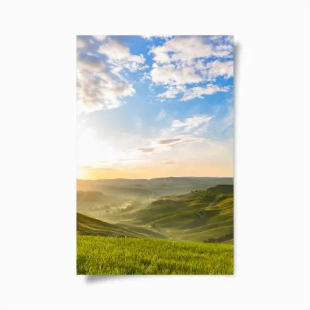 Poster sunrise over misty rolling hills • Wallissimo®