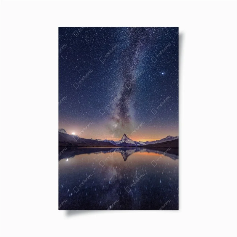 Poster milky way over alpine peak reflected in a tranquil lake