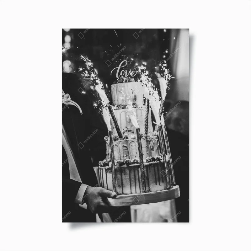 Poster rustic wedding cake with sparklers