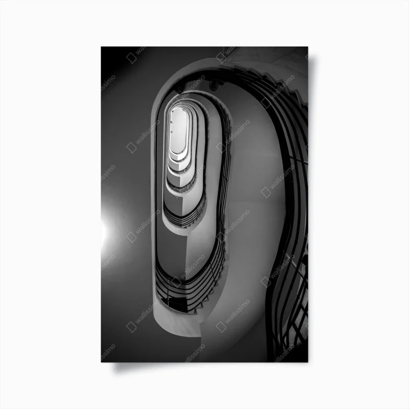 Poster spiral staircase perspective in black and white