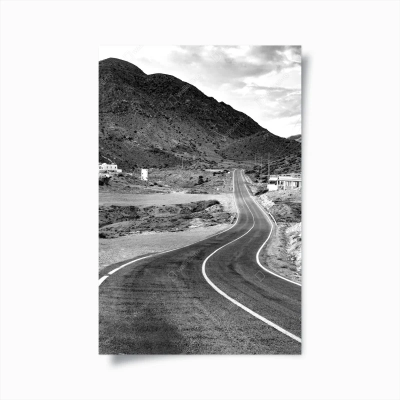 Poster winding road through mountains