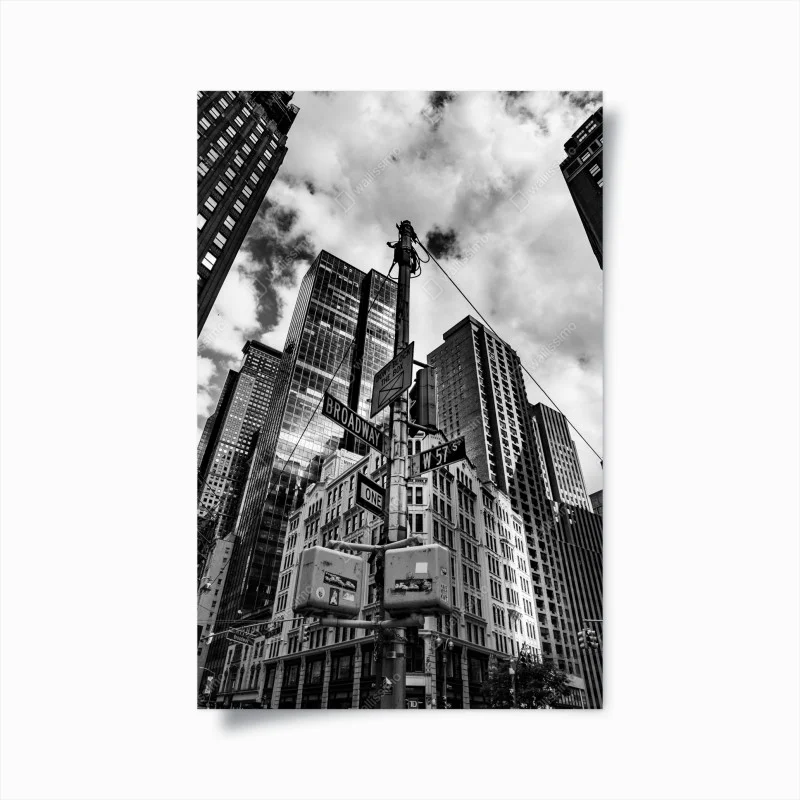 Poster Broadway at W 57 St — urban skyline in black and white