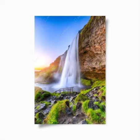 Poster Seljalandsfoss waterfall at sunset • Wallissimo®