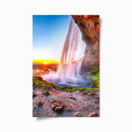 Poster Seljalandsfoss waterfall at sunset • Wallissimo®